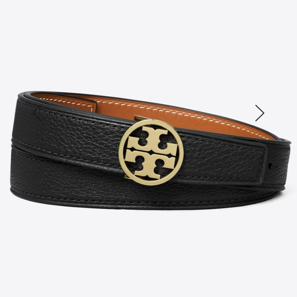 Tory Burch 1” Miller Reversible Belt Color Black/ Classic Cuoio/ Gold Size S NWT